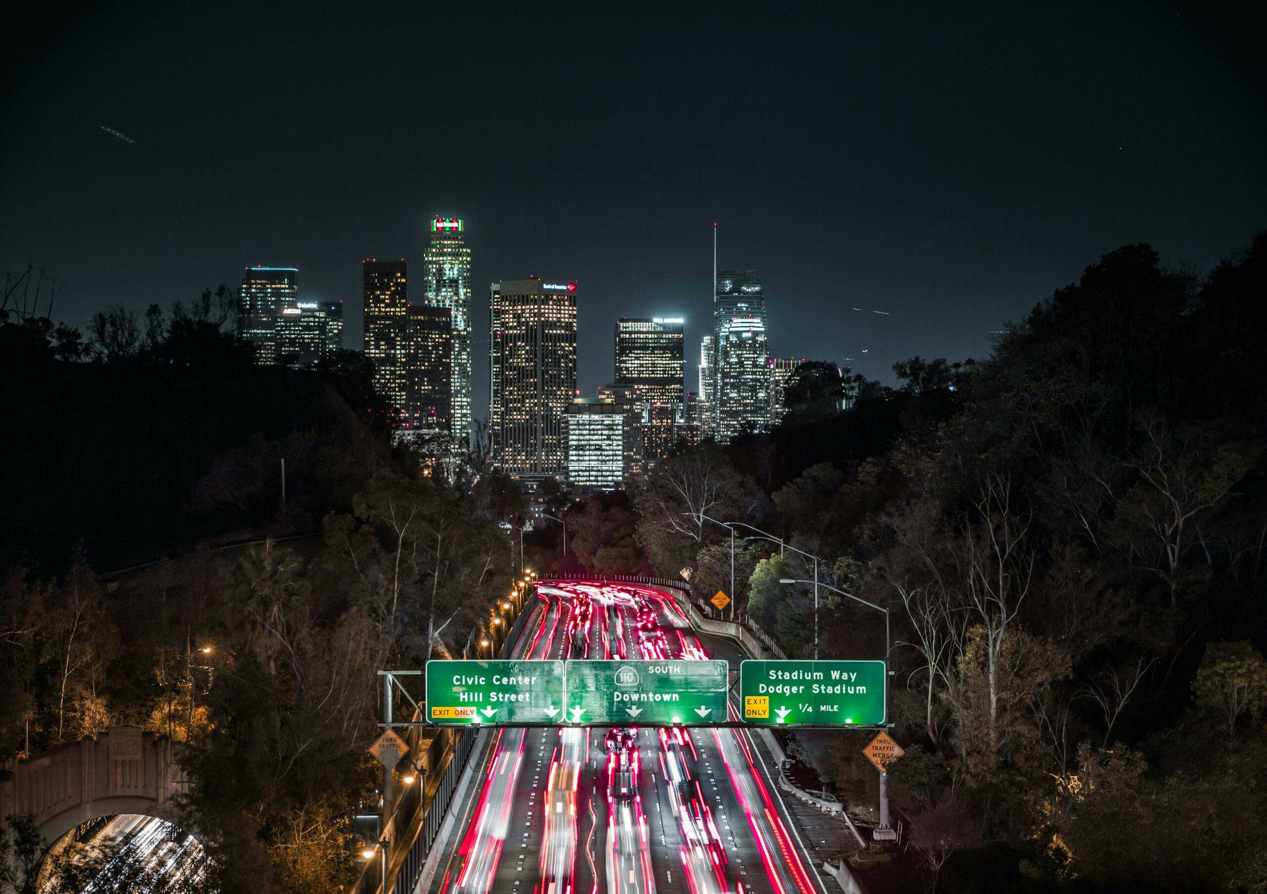 Photo of freeway at night from the Laguna Niguel to Los Angeles commute for homebuyers with top Realtors Brad Feldman Group