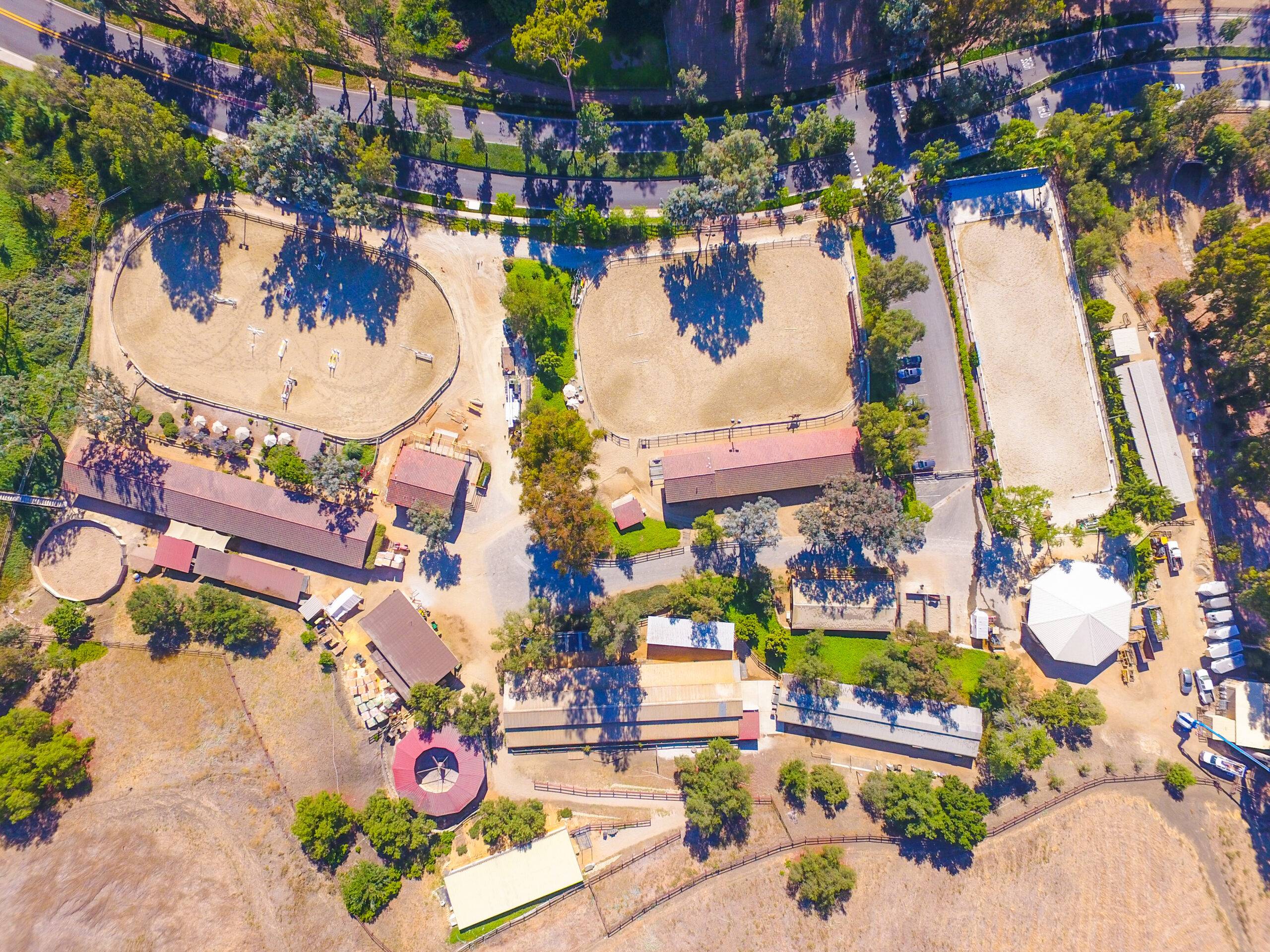 Aerial photo of equestrian facilities in Nellie Gail Ranch, Laguna Hills, by Orange County top Realtor agents Brad Feldman Group