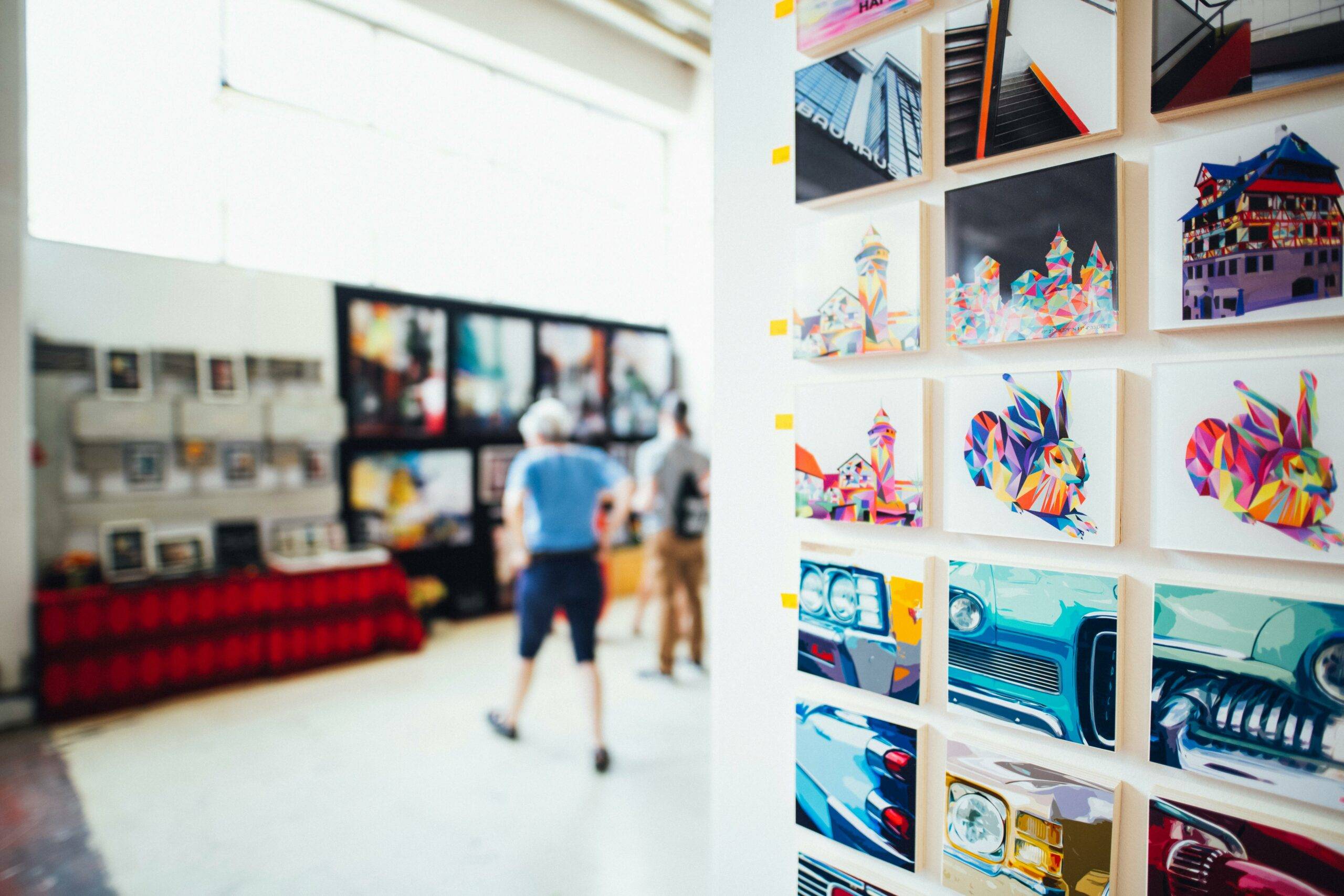 Art pieces and paintings on a wall in Laguna Beach 2025
