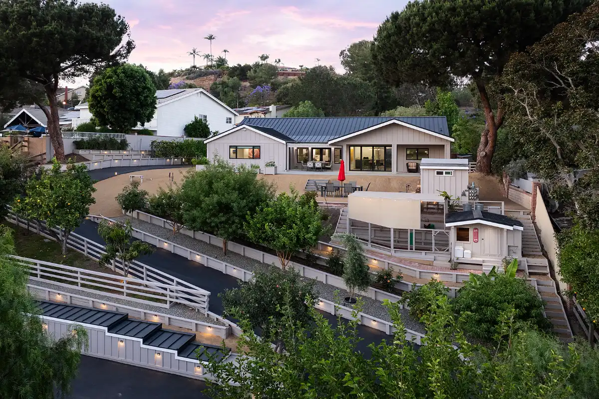 Aerial image of backyard of luxury home sold by top local realtors and real estate agents