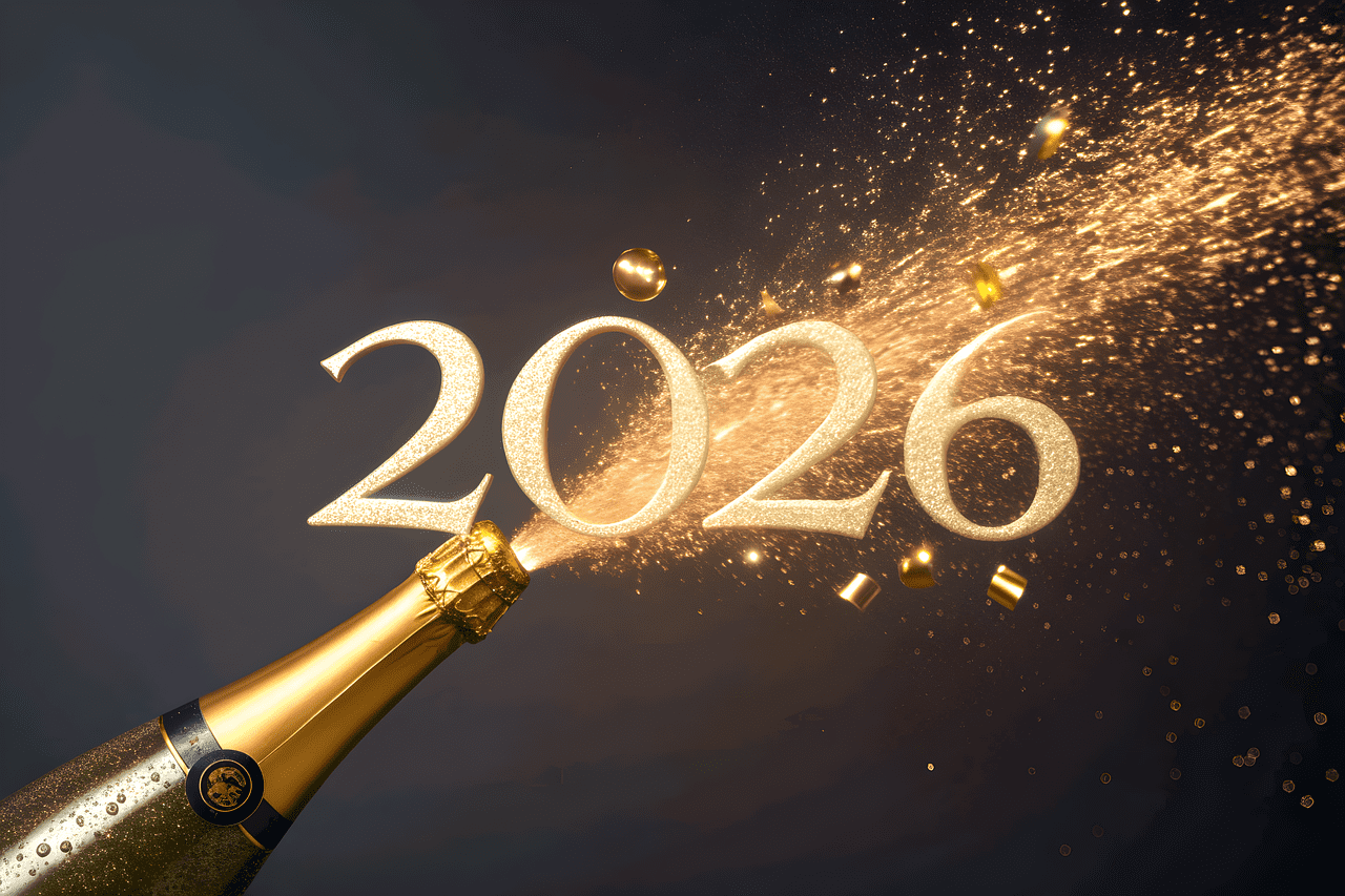Champagne bottle and year representing Orange County 2026 Real Estate Market Forecast