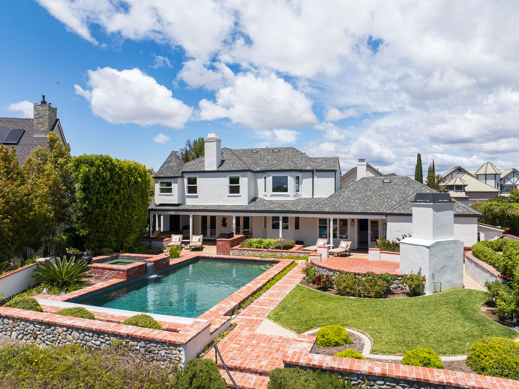 Backyard of luxury home in Nellie Gail Ranch with pool and spa, listed by the best realtor agent team in Laguna Hills, the Brad Feldman Group